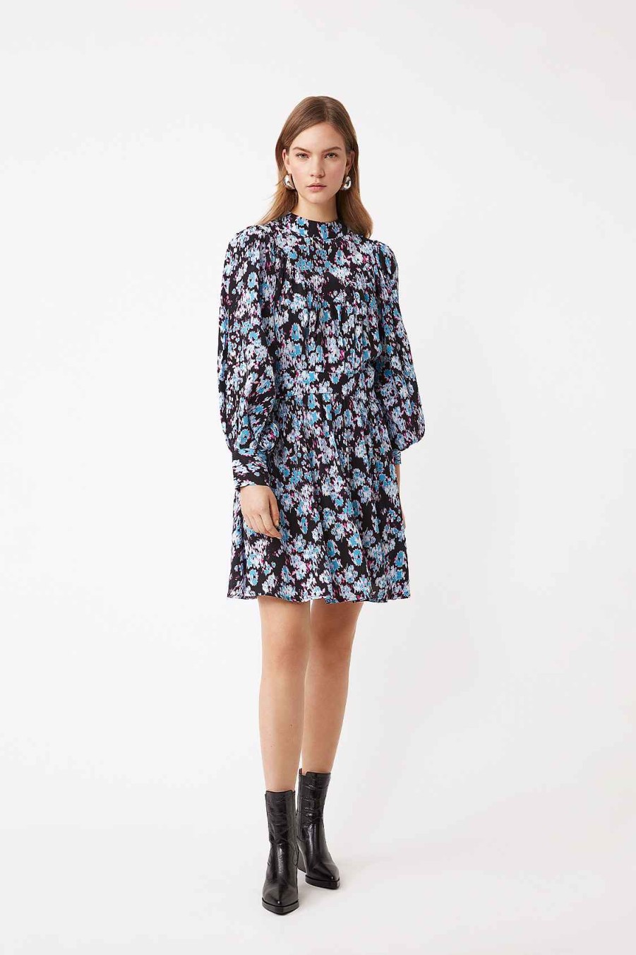 Vetements SUNCOO | Robe Courte A Volants Et Imprime Floral Cara Bleu