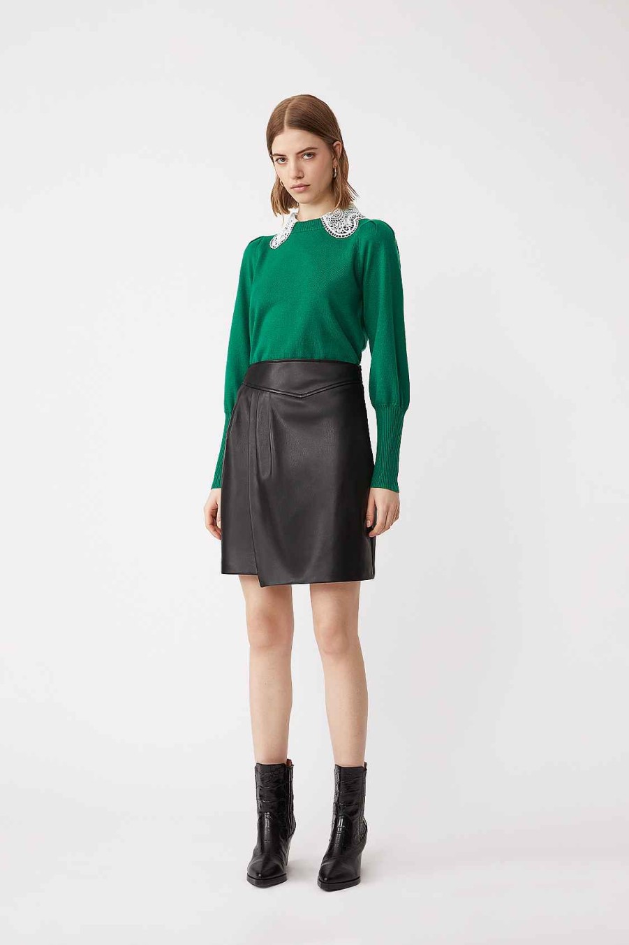 Vetements SUNCOO | Pull Pilgrim Fantasy Avec Col En Dentelle Vert