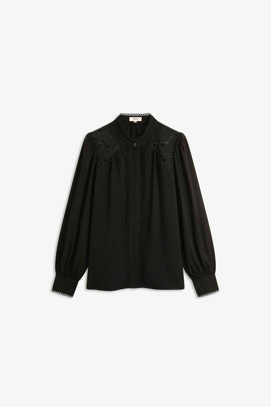 Vetements SUNCOO | Blouse Fluide Latoya Avec Details En Dentelle Noir