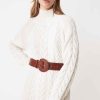 Vetements SUNCOO | Robe En Maille Chona Avec Col Montant Blanc Casse