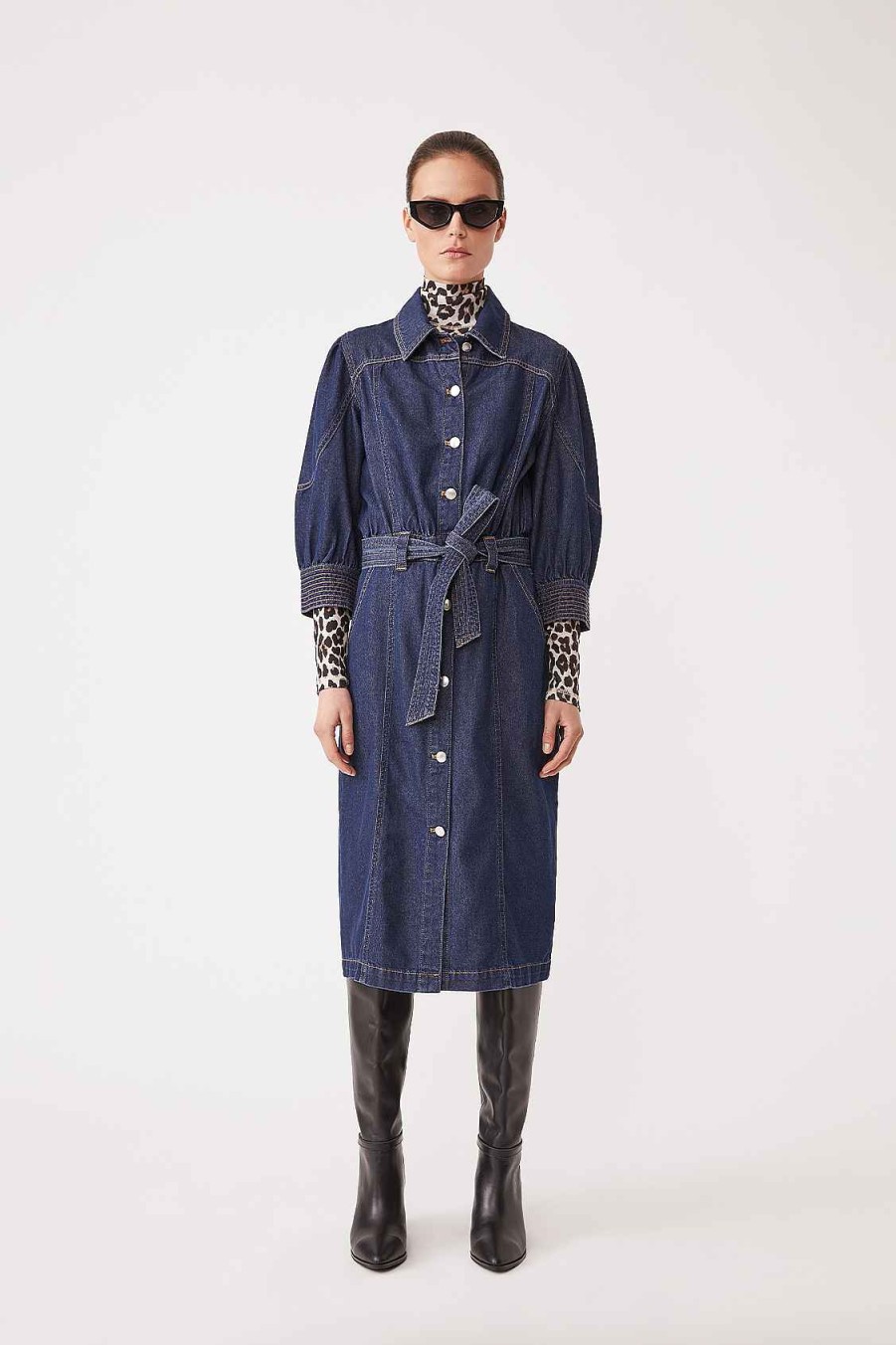 Vetements SUNCOO | Robe Mi-Longue En Jean Cedra Blue Jeans