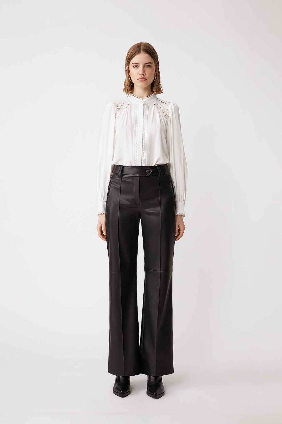 Vetements SUNCOO | Blouse Fluide Latoya Avec Details En Dentelle Blanc Casse