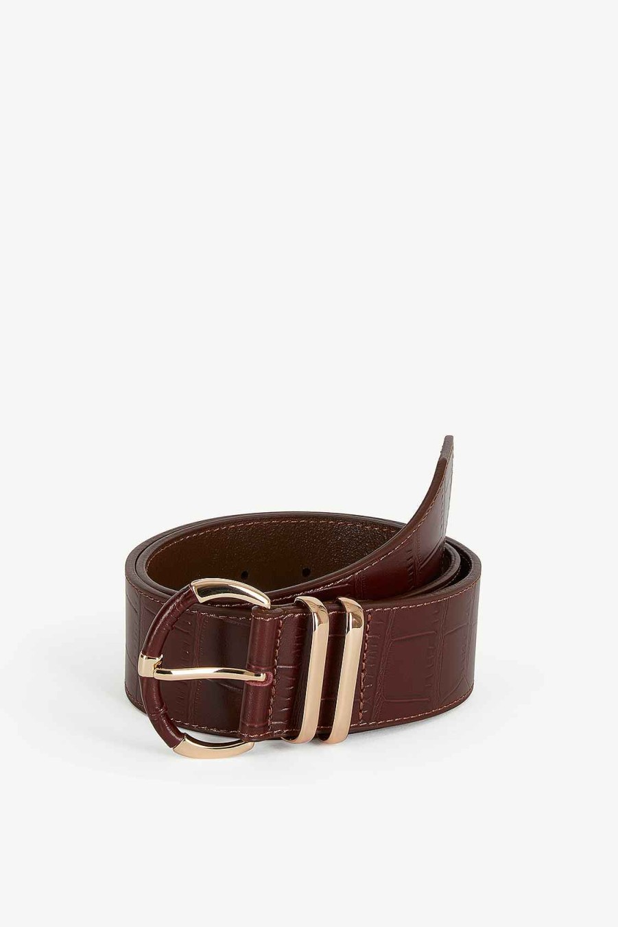 Accessoires SUNCOO | Ceinture Adela En Cuir Effet Croco Chocolat