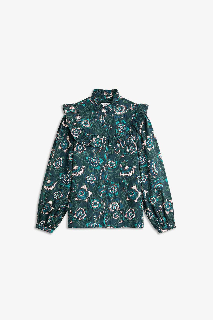 Vetements SUNCOO | Blouse En Coton Imprime Lamini Emeraude