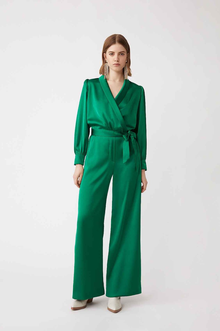 Vetements SUNCOO | Chemisier Portefeuille En Satin Luna Vert