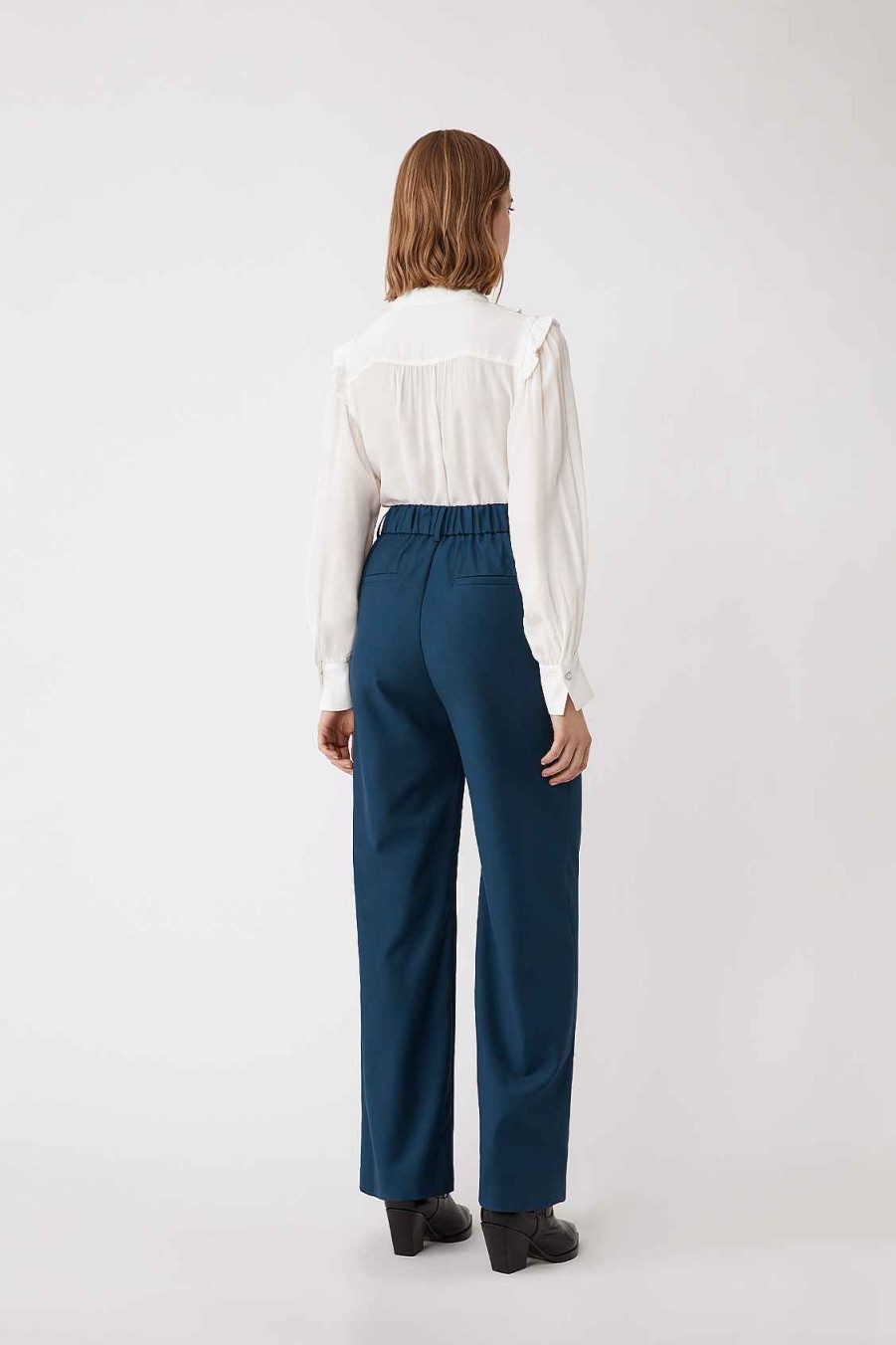 Vetements SUNCOO | Pantalon Taille Haute A Jambe Large Jill Vert Sapin