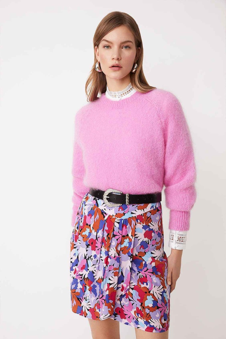 Vetements SUNCOO | Jupe Courte A Imprime Floral Fer Rose