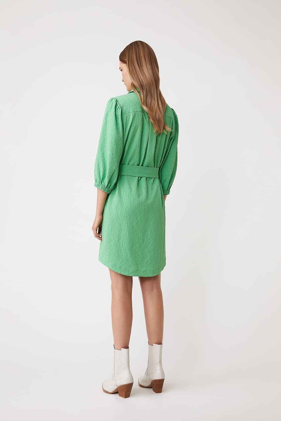 Vetements SUNCOO | Robe Courte Fantaisie A Ceinture Clodie Vert