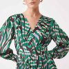 Vetements SUNCOO | Robe Mi-Longue Fluide A Imprime Artistique Celya Vert