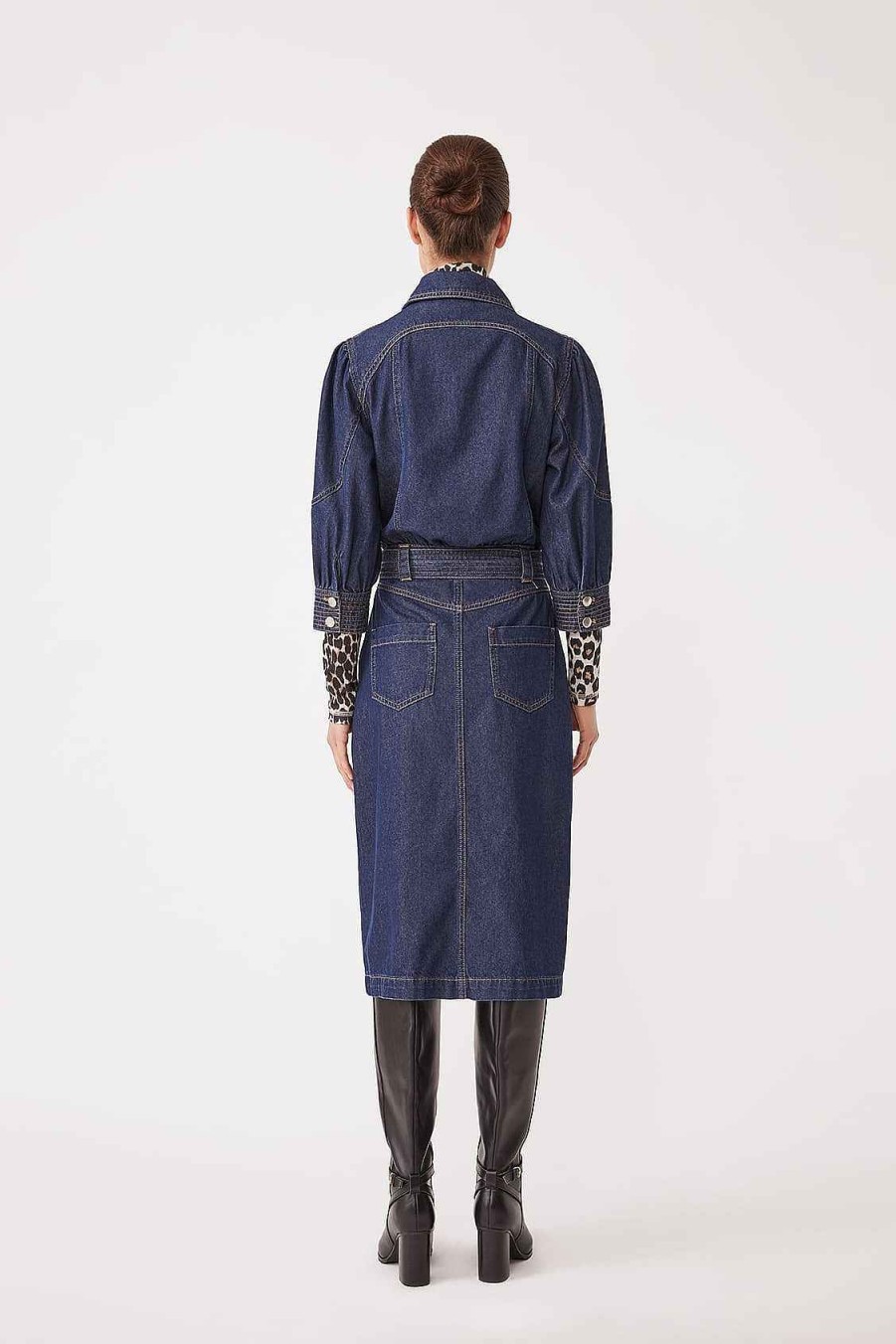 Vetements SUNCOO | Robe Mi-Longue En Jean Cedra Blue Jeans