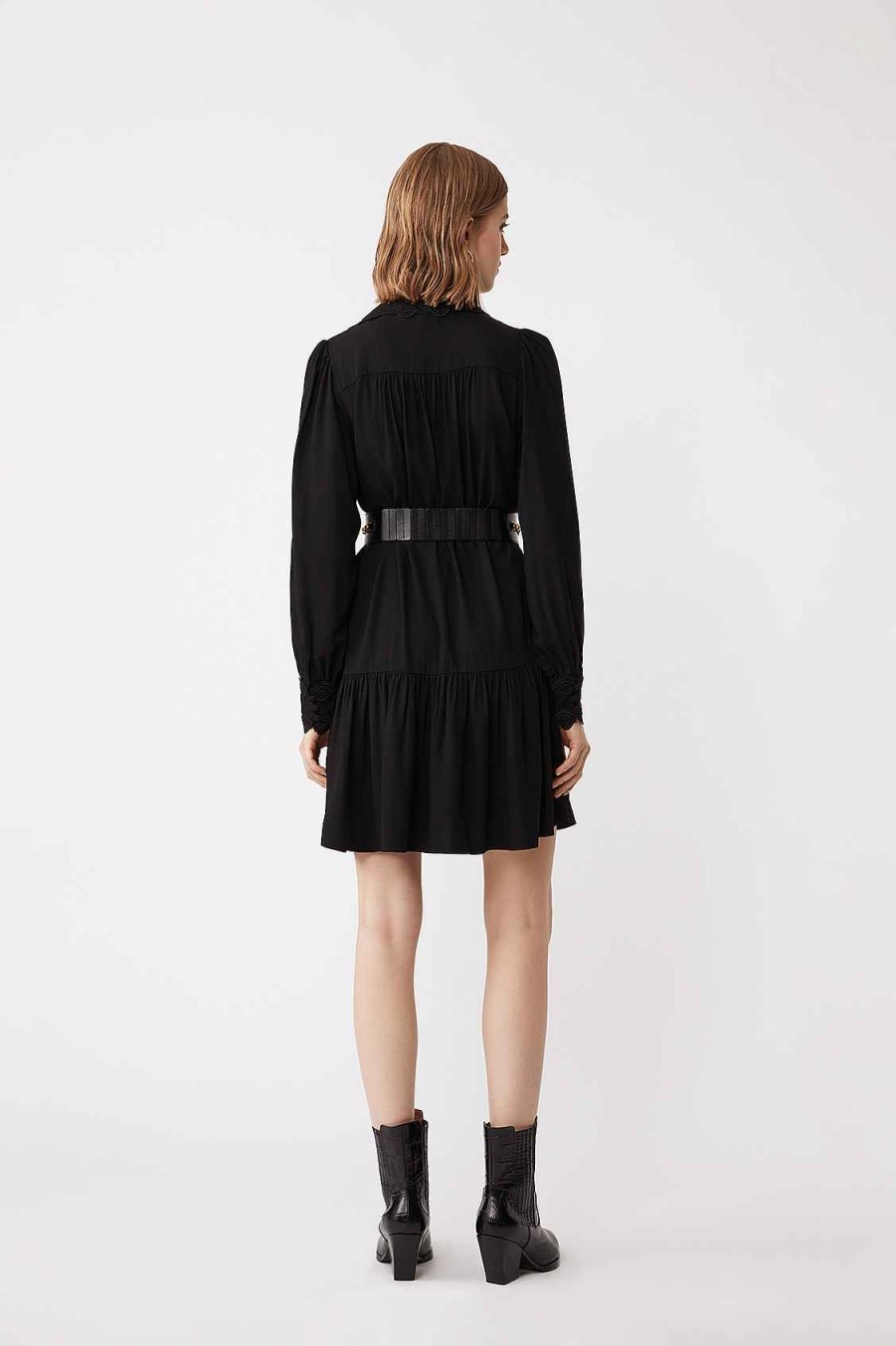 Vetements SUNCOO | Robe Mi-Longue Boutonnee Ceylan Noir