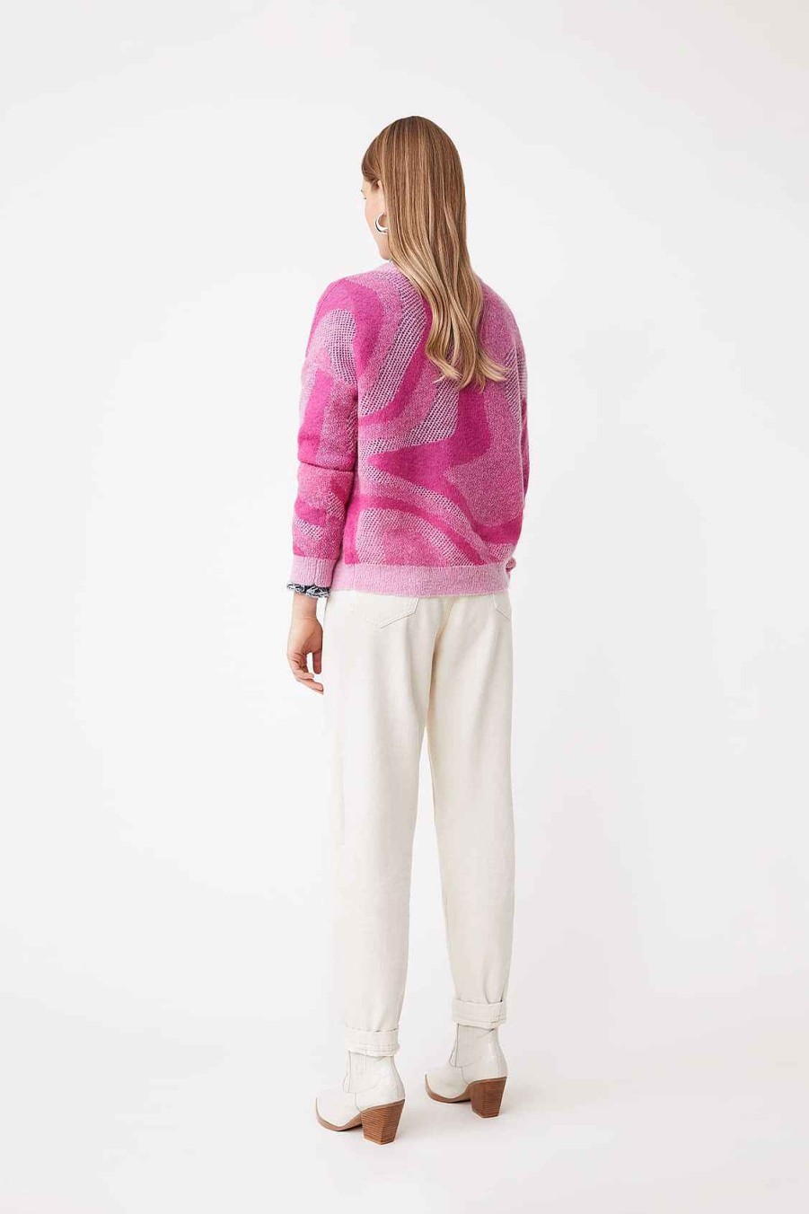 Vetements SUNCOO | Pull Fantaisie En Mohair Ajoure Perou Fuschia