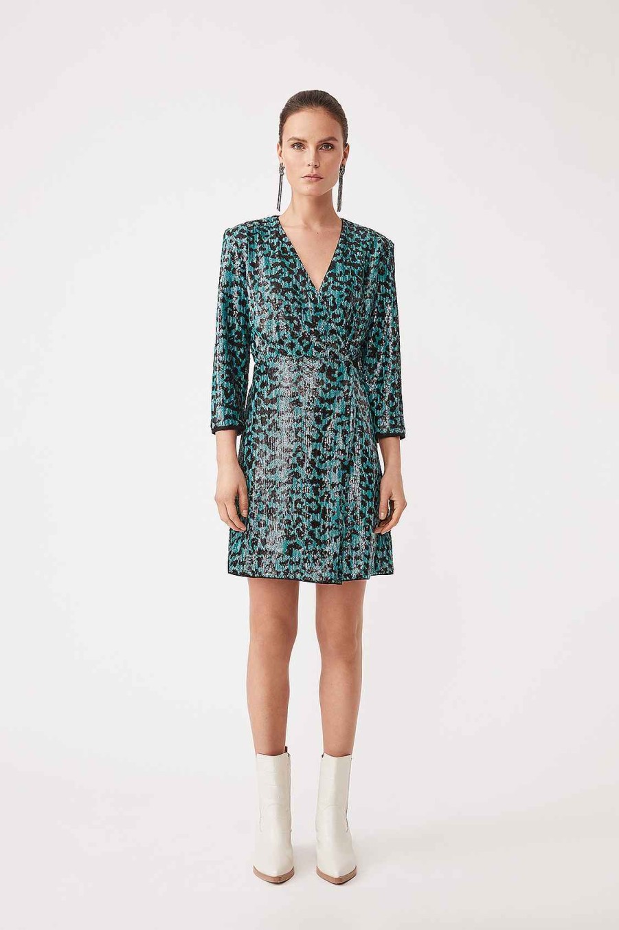 Vetements SUNCOO | Robe Portefeuille Courte A Sequins Cliff Vert